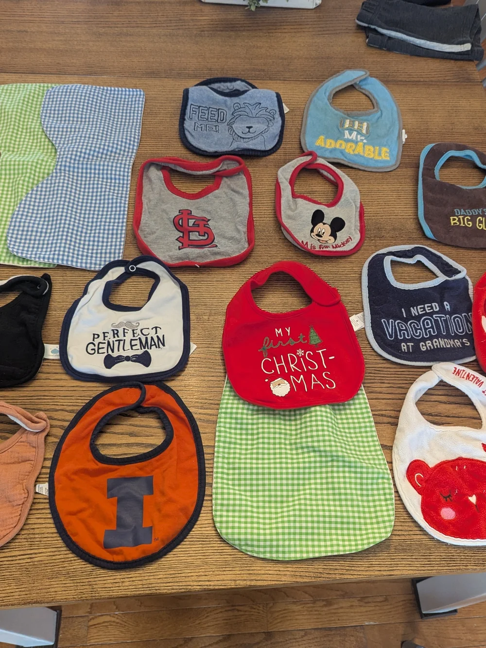 EUC Baby Feeding Bib Burpcloth Bundle Illini Cardinals Mickey Gingham